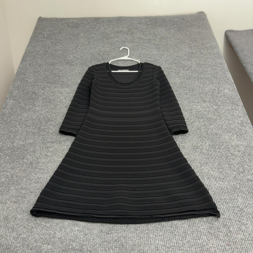 Karl Lagerfeld Dress Womens Black Ribbed Knit Crochet Trim Fit Flare Classic LBD